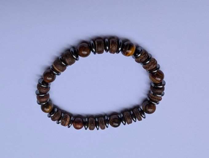 Bracelet oeil de tigre / perles de bois